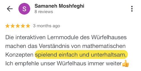 Google Bewertung zur Würfelhausmethode