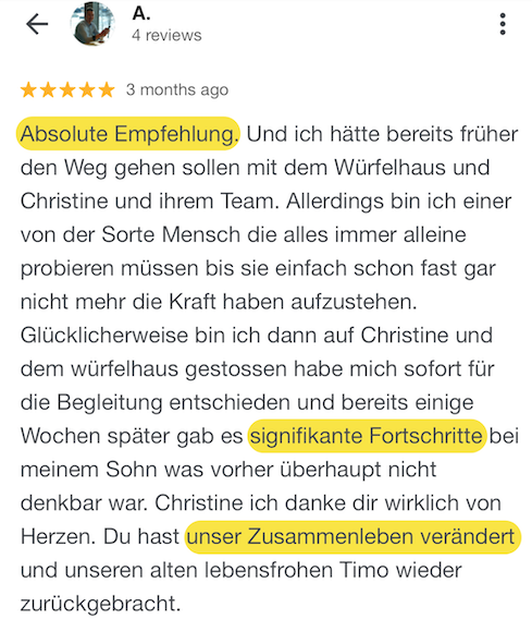 Google Bewertung zur Würfelhausmethode
