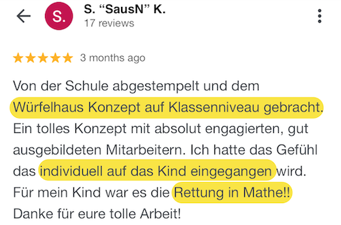 Google Bewertung zur Würfelhausmethode