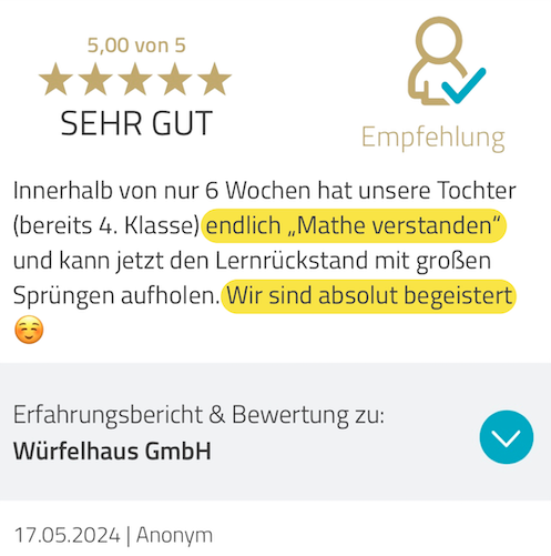 ProvenExpert Bewertung: Tochter hat endlich Mathe verstanden