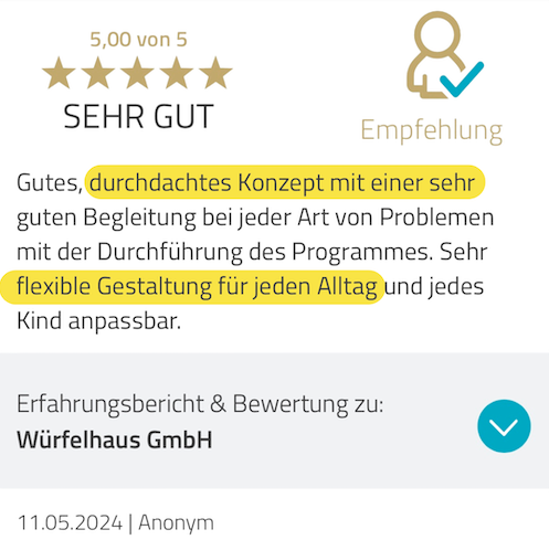 ProvenExpert Bewertung zur Würfelhausmethode