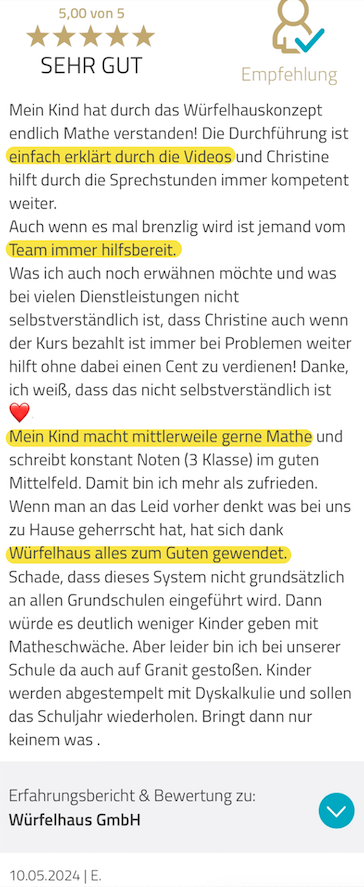 ProvenExpert Bewertung zur Würfelhausmethode