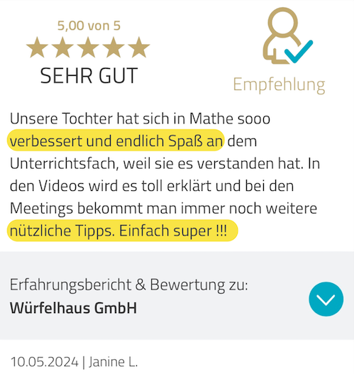 ProvenExpert Bewertung zur Würfelhausmethode