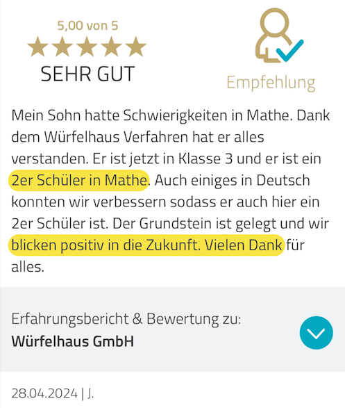ProvenExpert Bewertung zur Würfelhausmethode